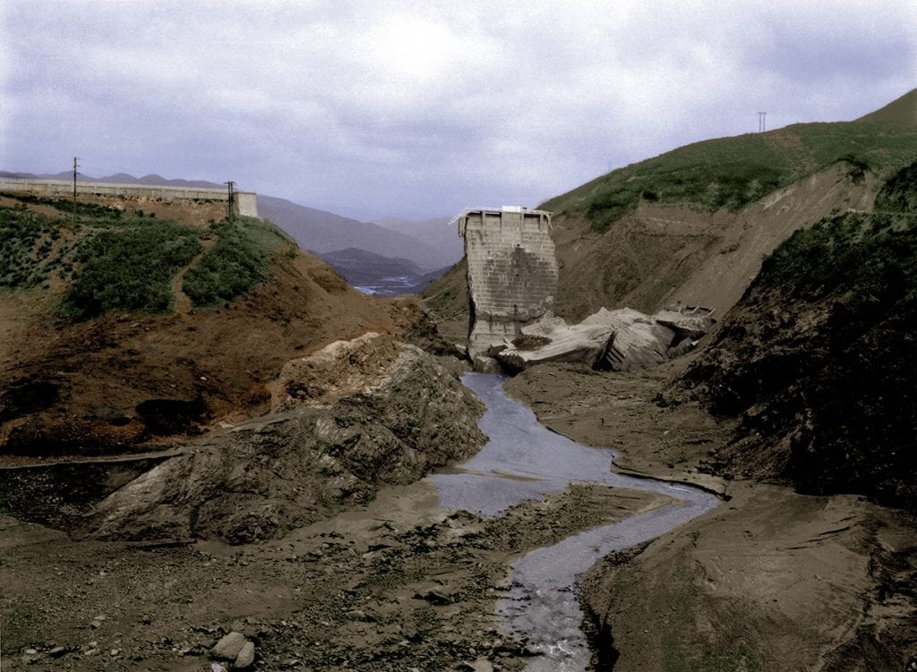 Colorized photo of the St. Francis Dam post-collapse by Pony Horton.